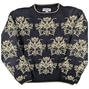Vintage Cambridge Dry Goods Patterned Knit Sweater Crew Neck Pullover Top Large‎